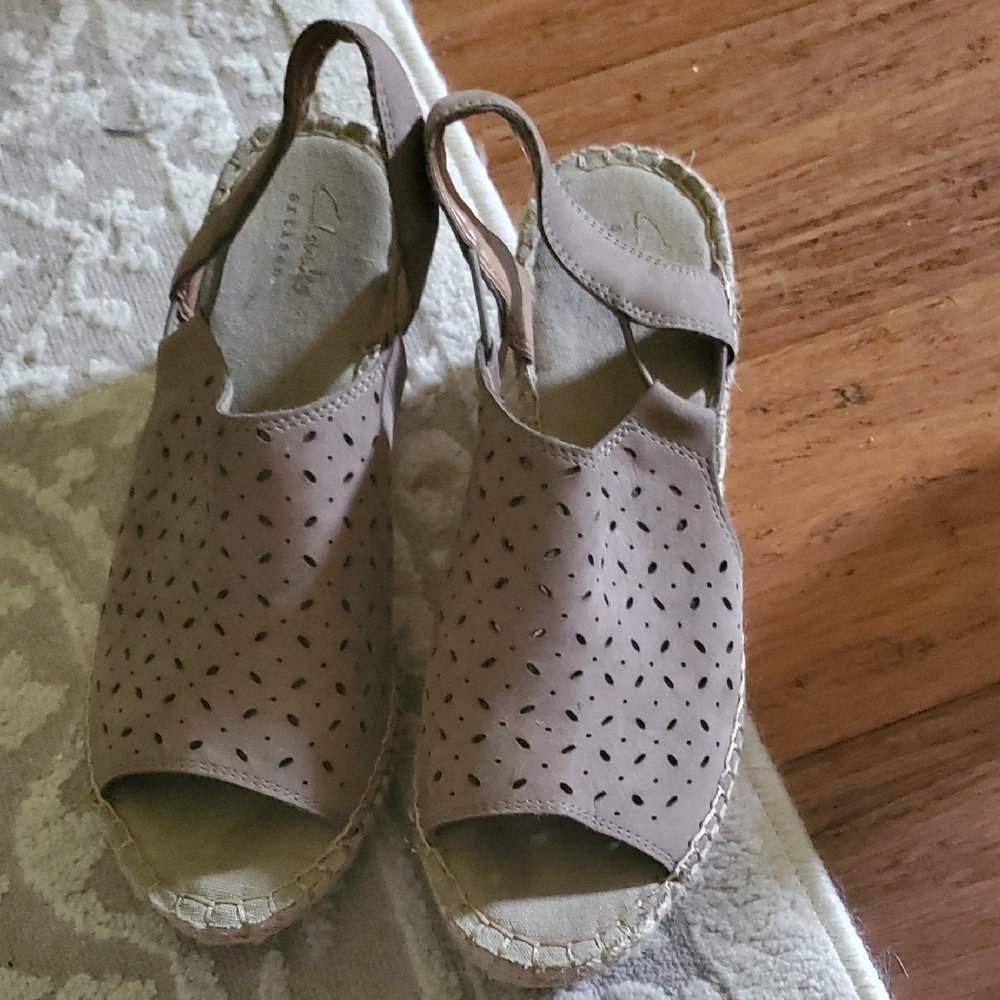 Clarks Gray Espadrilles with Perforated Design and Ankle Strap